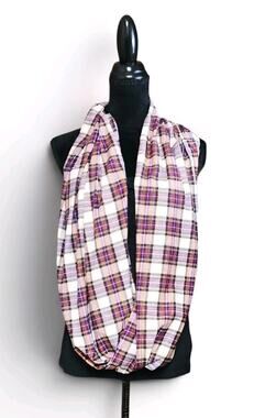 Purple Checkered Buffalo Plaid Tartan Women’s Infinity Scarf, Fashion Accessory
